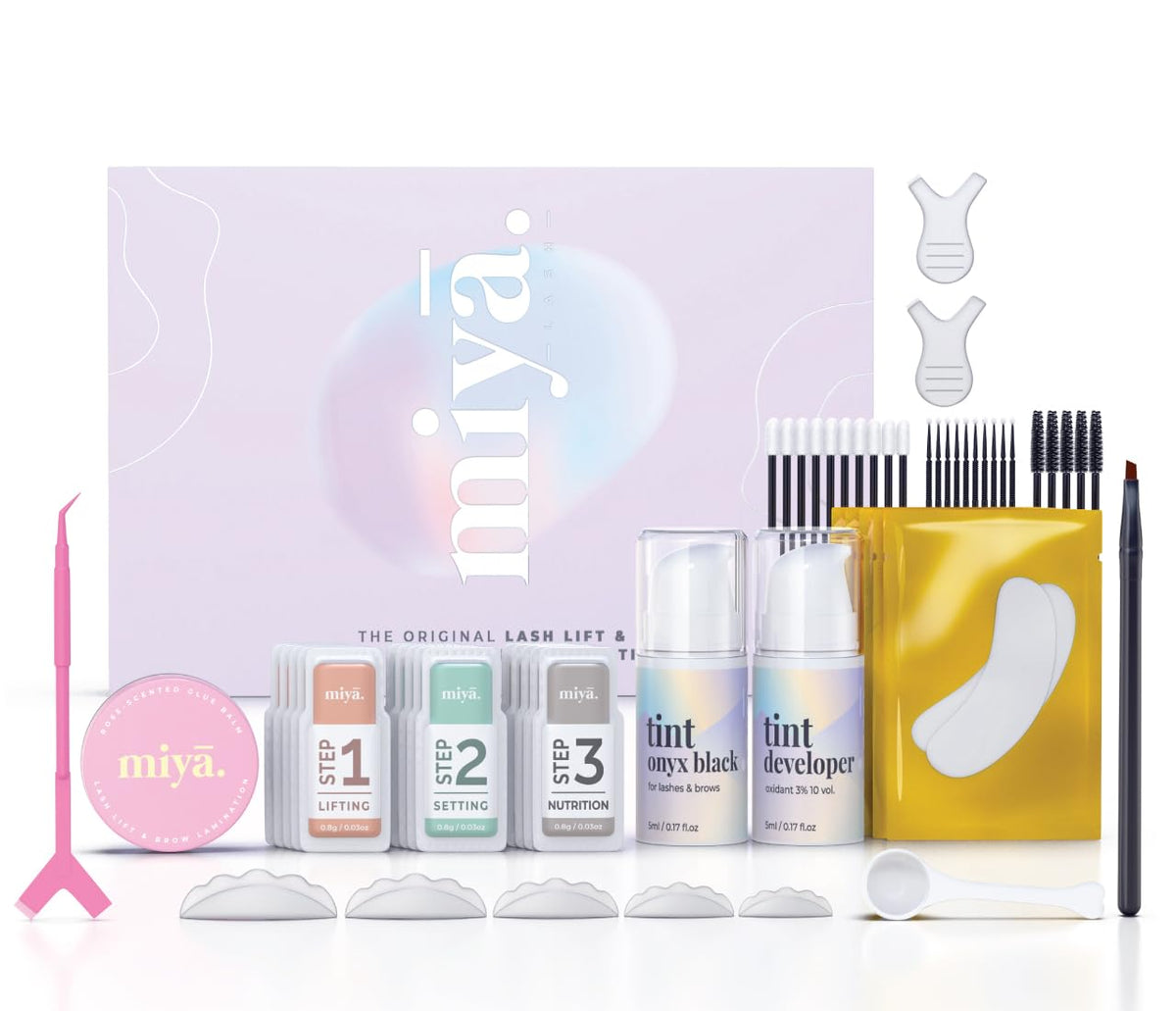 MIYA LASH | Lash Lift and Tint Kit & Brow Lamination Kit | Long Lasting | 2 in 1 Eyelash & Eyebrow Lifting | Black Tint | 6 Weeks Results | Upgraded