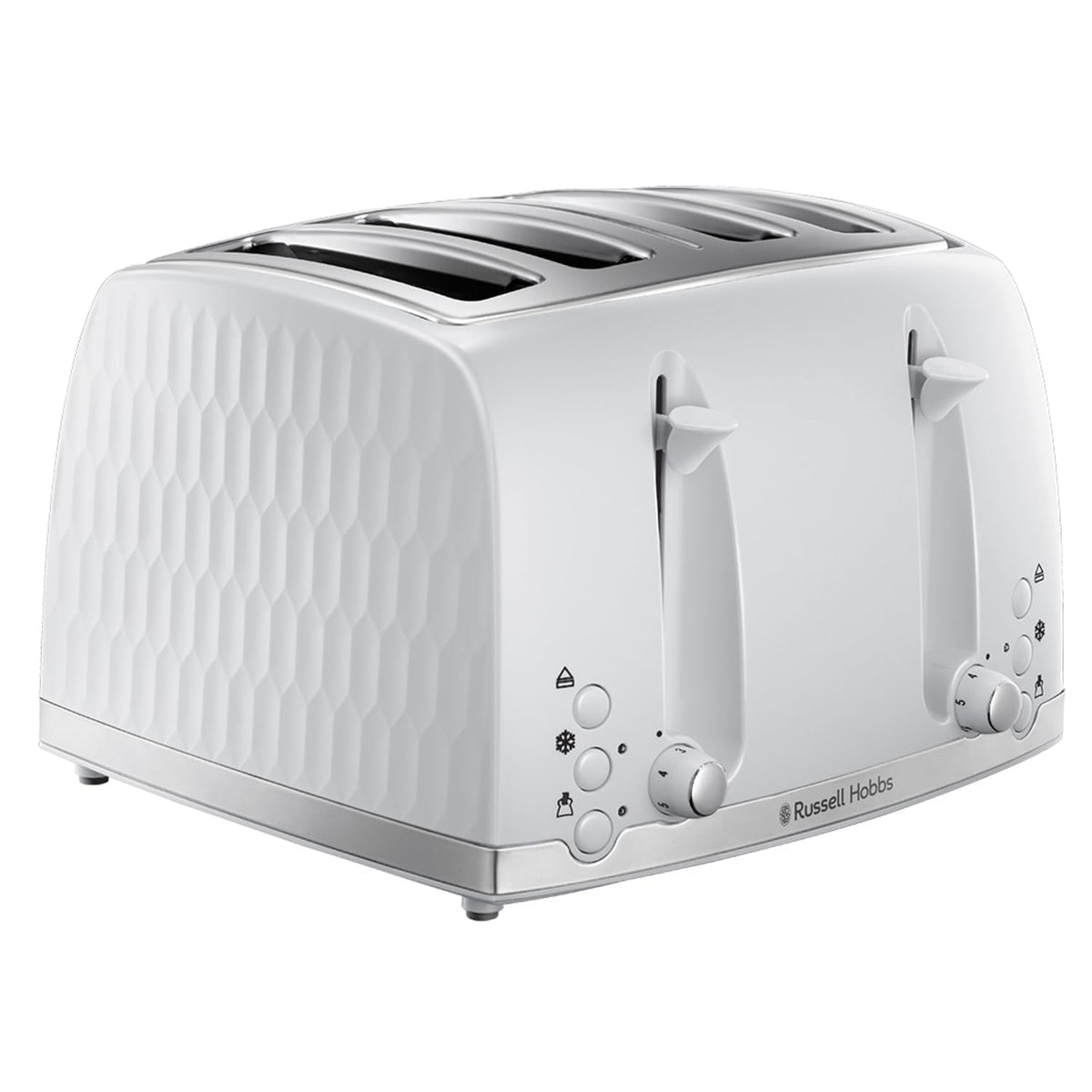 Russell Hobbs Honeycomb 4 Slice Toaster (Independent & Extra wide slots with high lift, 6 Browning levels, Frozen/Cancel/Reheat function, Removable