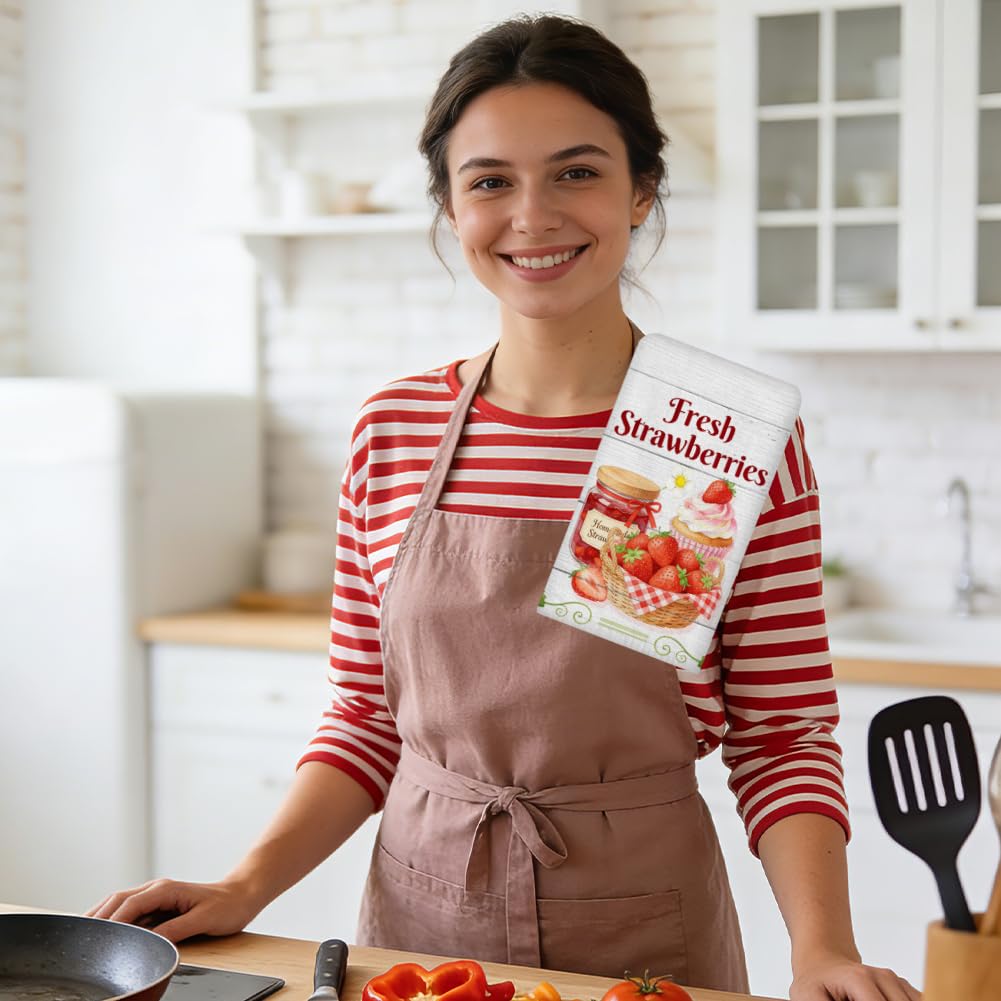 WADORN 4 Styles Strawberry Kitchen Towels, 18 x 26 Inch Microfiber Strawberry Decorative Hand Dish Towels Spring Summer Soft Absorbent Quick Drying
