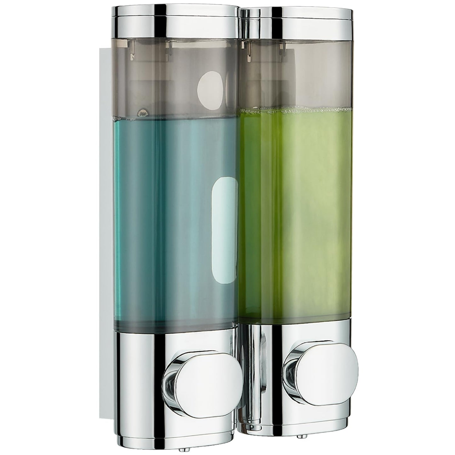 modunful Shower Dispenser 2 Chamber No Drill Shampoo Dispenser for Shower Wall Mounted Shampoo Conditioner Body Wash for Bathroom,Chrome 2 Chamber