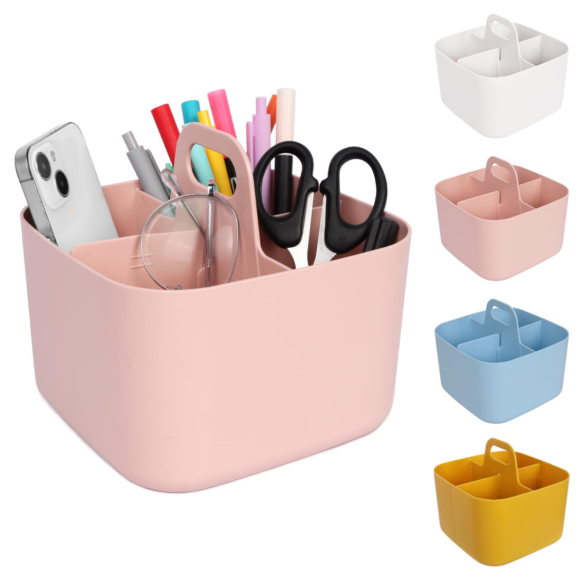 Minicoco Storage Box Multipurpose Table Organiser Cleaning Caddy with Handle Bathroom Art Caddy (Pink)
