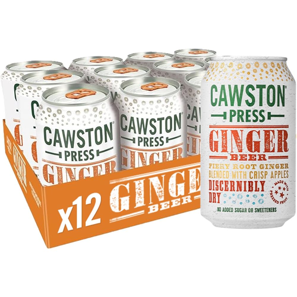 Cawston Press Sparkling Ginger Beer Blended with Sparkling Water and Pressed Apple (330ml x 12 cans) | Gluten Free - Vegan - No Added Sugar