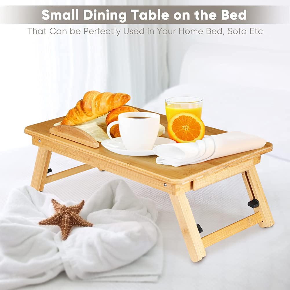 Laptop Desk, Adjustable Tilting Bed Table with Stable Legs Non Slip Stopper Drawer Cup Holder Ventilated for Bed Sofa Natural 53 to 58 cm