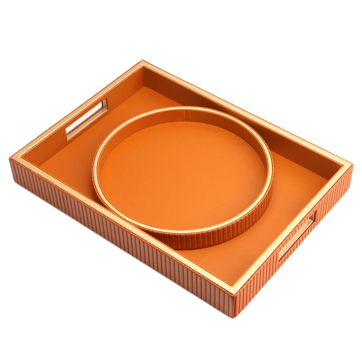 SANZIE Leather Tray Desktop Storage Organizer - Premium Serving & Decorative Tray for Sundries, Cosmetics, Phone, Wallet & Cutlery (Orange Holder with