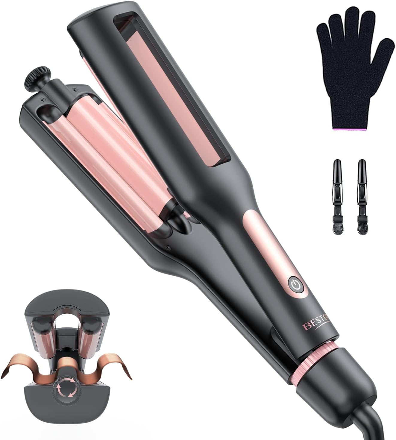 4 in 1 Adjustable Wave Curling Iron, Used- very good, turns on, heats up, open, scruffy box