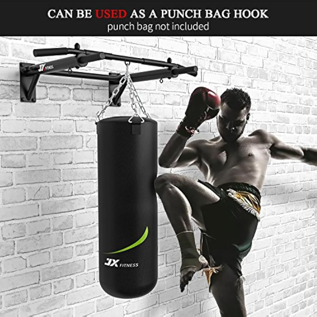 JX FITNESS Pull Up Bar Wall Mounted Chin Up Bar Home Gym Punch Bag and TRX Training Hook Exercise Bracket Upper Body Workout Bar