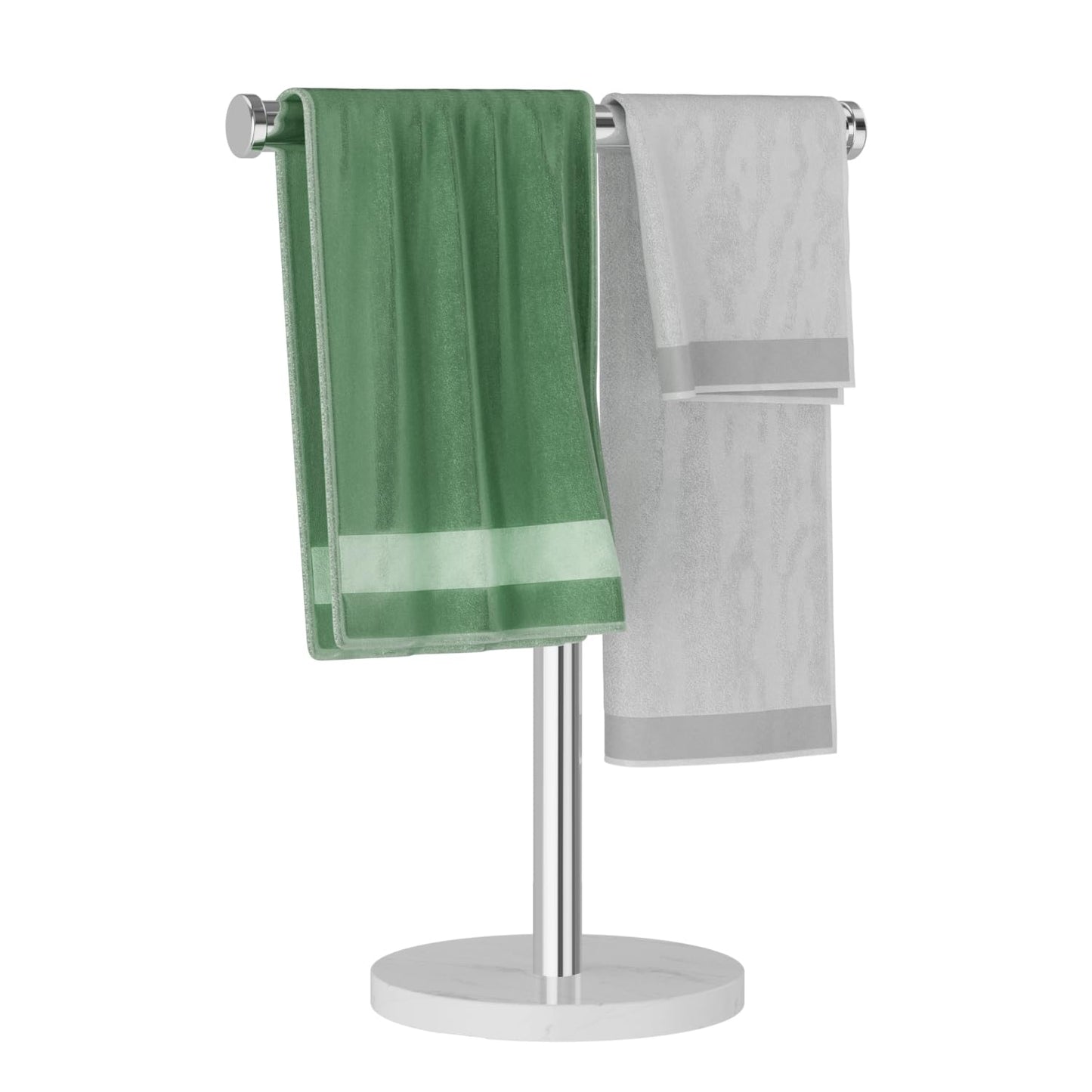 Blemoacha T-Shape Freestanding Towel Rack, Stainless Steel & Marble Base, Green