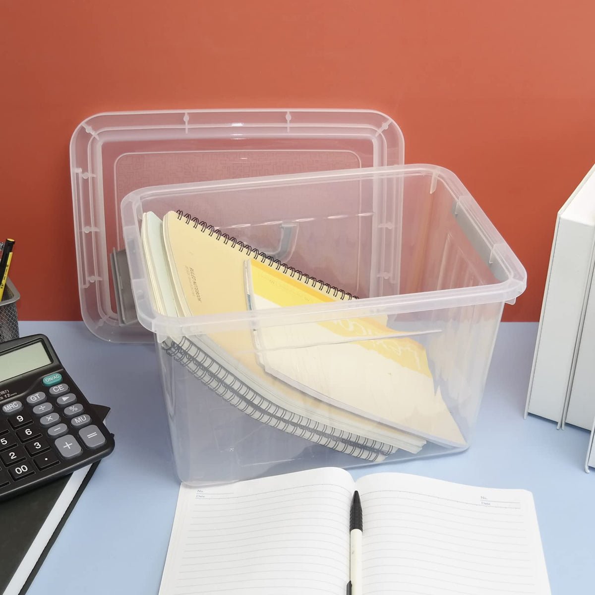 Gitany 6-pack 12 L Plastic Latching Storage Box with Lid, Clear Container Set
