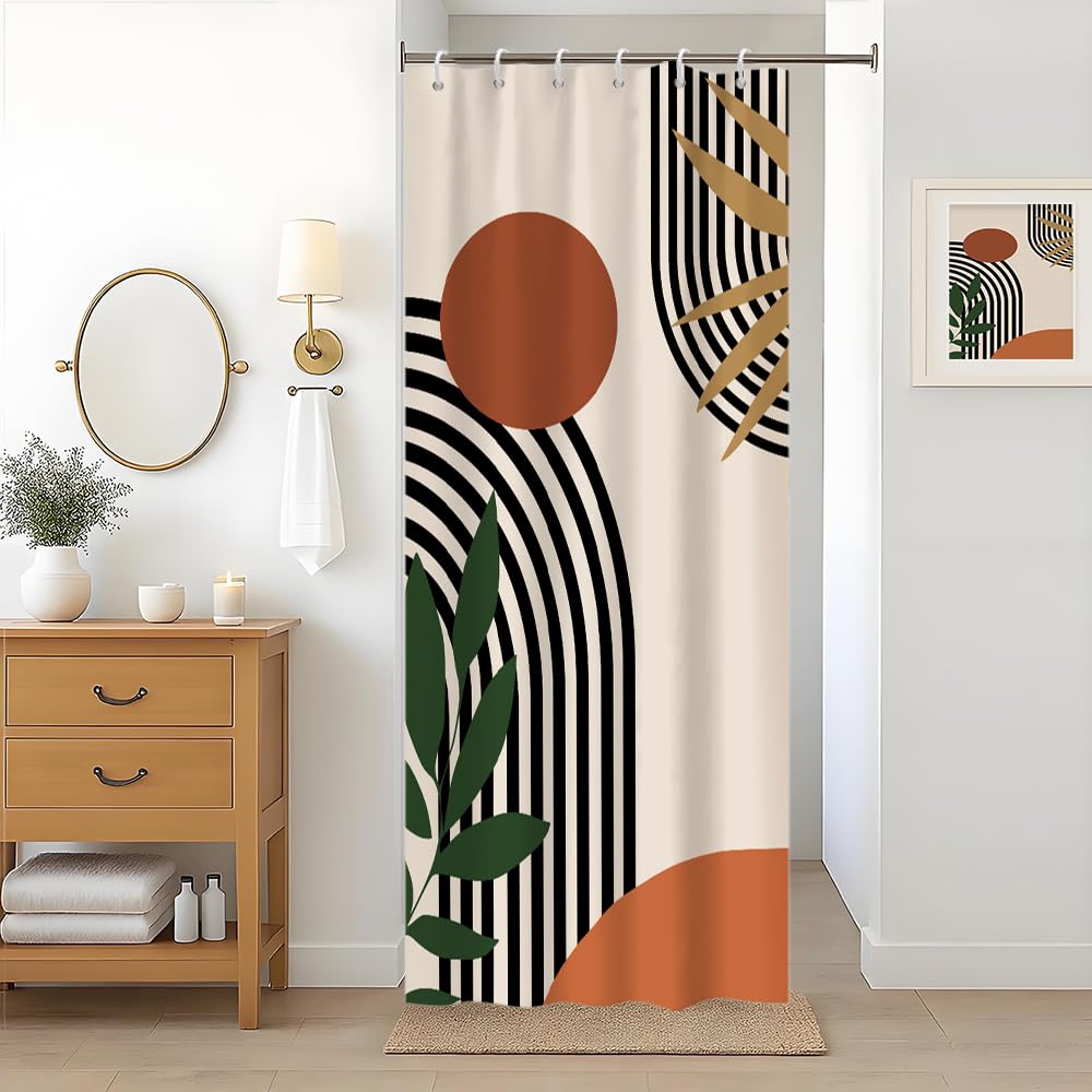 Abstract Stall Shower Curtain, Uiiooazy Boho Mid Century Modern Minimaliste Terracotta Bath Curtain Mildew and Mould Resistant Waterproof Polyester