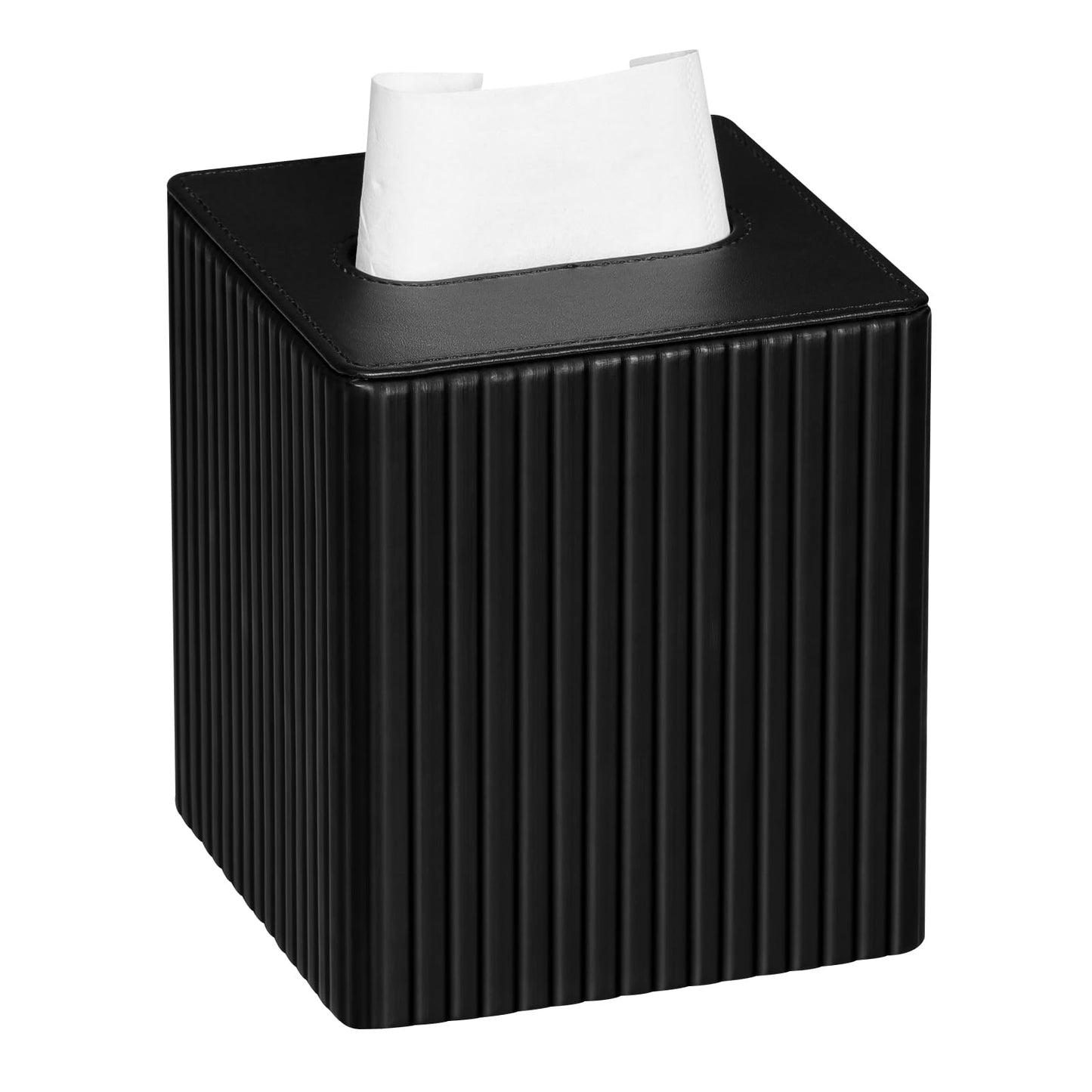 MEIBOOCH Tissue Box Cover Stylish PU Leather Square Tissue Box Holder with Magnetic Bottom for Bathroom Bedroom or Office (Black Stripe)