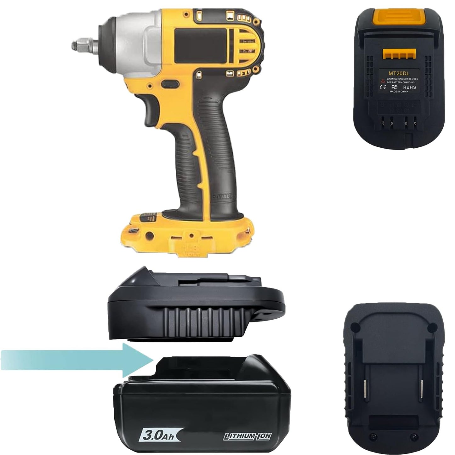 MT20DL Battery Adapter, Adapter for Makita 18V Lithium-Ion Battery for DeWalt 18V/20V Lithium Ion Tool Battery Adapter, Suitable for DeWalt 18V/20V