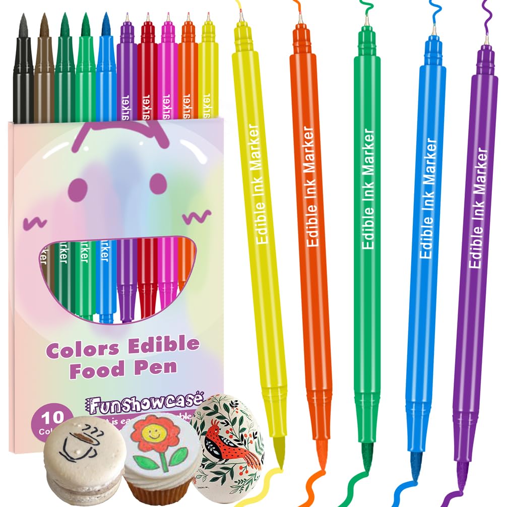 FUNSHOWCASE 10 Edible Markers Basic Dual-sided Fine and Brush