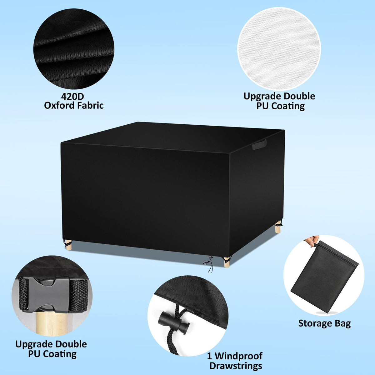Wanocean Garden Furniture set Covers, Outdoor Patio Furniture Cover Waterproof 420D Oxford Anti-UV Tear-Resistant Rectangular Rattan Furniture Covers
