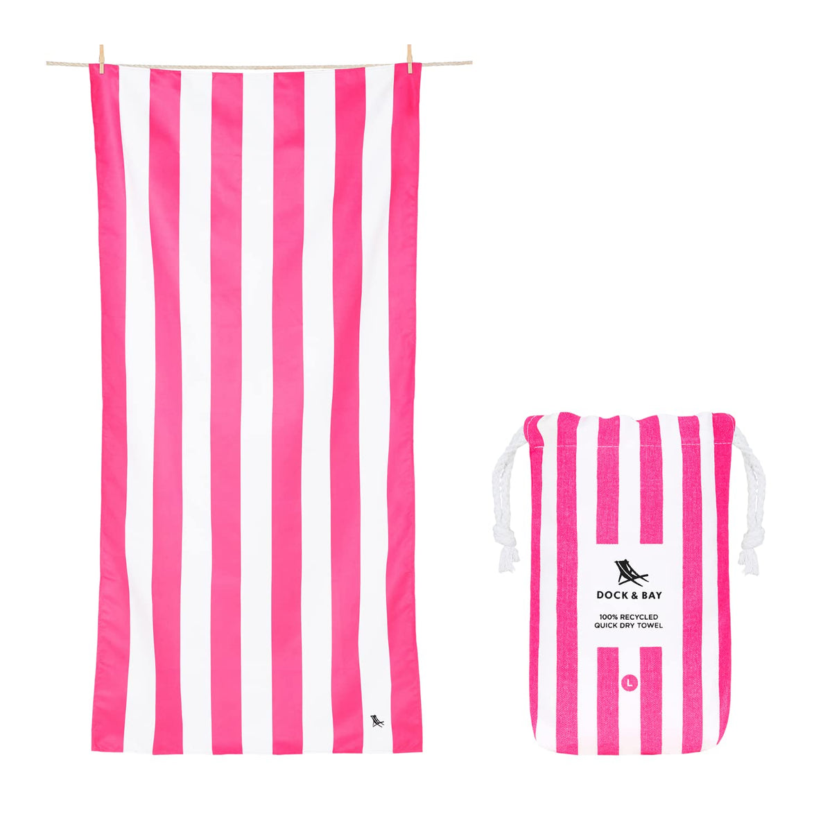 Dock & Bay Beach Towel - Quick Dry, Sand Free - Compact, Lightweight - 100% Recycled - Includes Bag - Cabana - Phi Phi Pink - Extra Large (200x90cm,