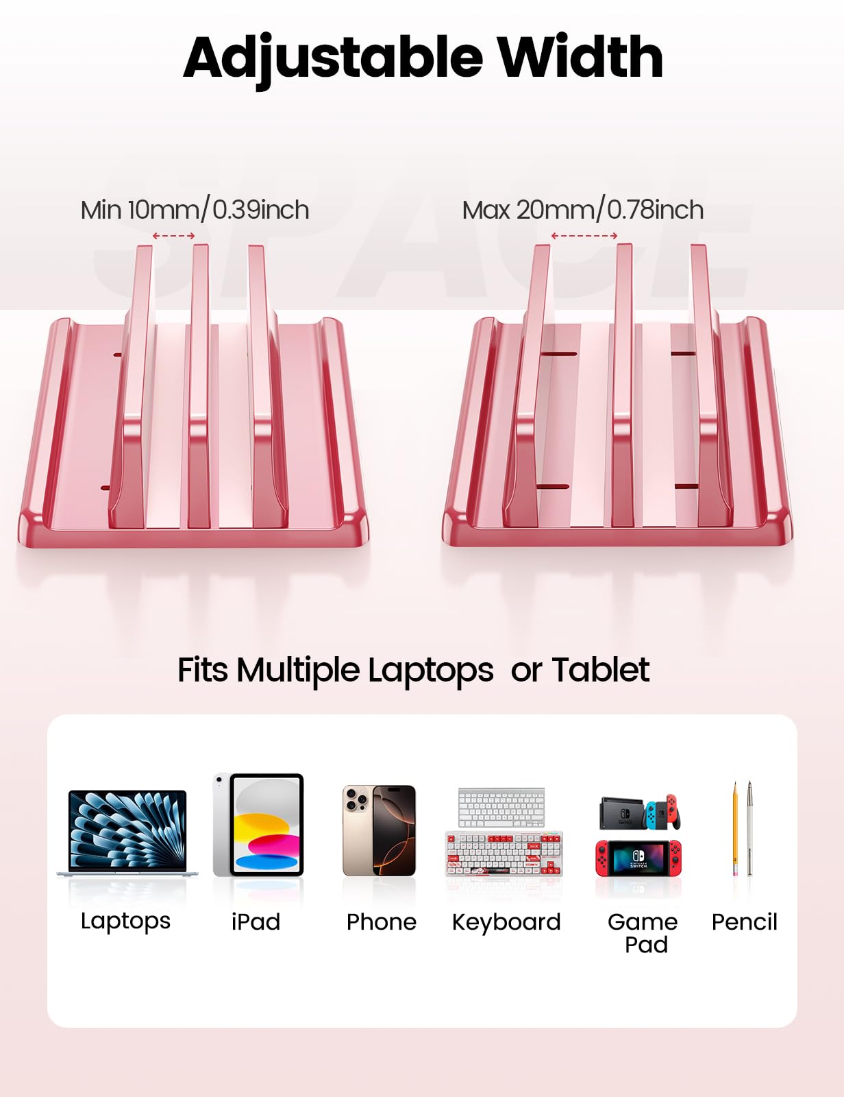 VAYDEER Vertical Laptop Stand, Adjustable, Rose Pink