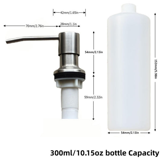 300ml Kitchen Soap Dispenser, Built In Counter Soap Dispenser Refill Countertop Pump Lotion Dispensers For Kitchen Sink(Sliver)