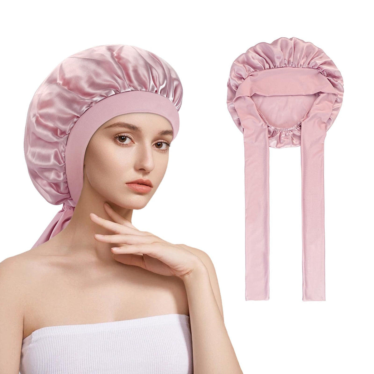 Mulberry Silk Bonnet for Sleeping, 19 Momme Silks Sleep Cap Natural Silks Hair Wrap for Sleeping, Silk Bonnet with Tie Band for Women Hair Care