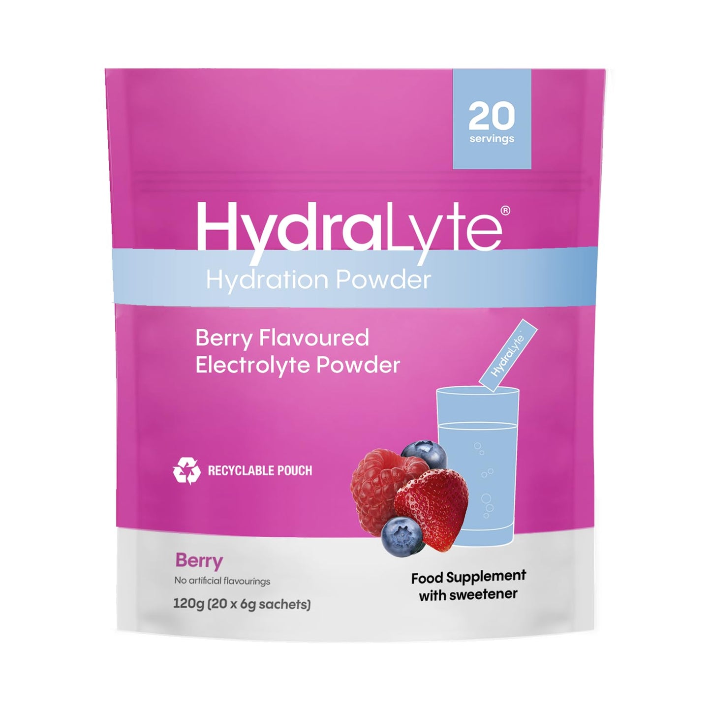 Hydralyte Effervescent Electrolytes Powder Sachets - 20 Flavoured Sticks - Rapid Rehydration - Prevent Dehydration - Achieve Optimal Hydration (20