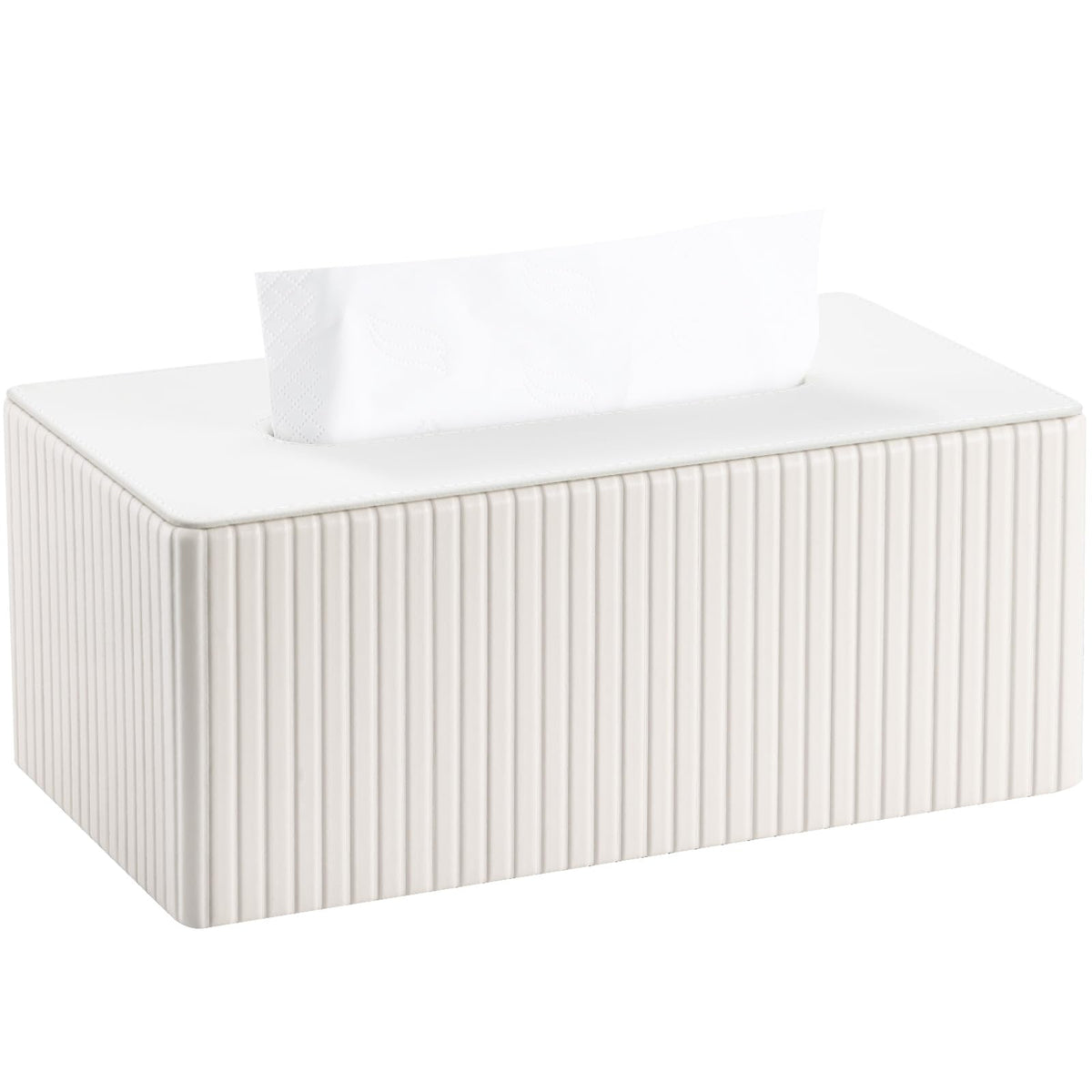 KINGFOM Tissue Box Cover, PU Leather Tissue Box Holder for Home, Office, Car ? Rectangle Tissue Boxs for Desk or Vanity Decorative (White, Rectangle)