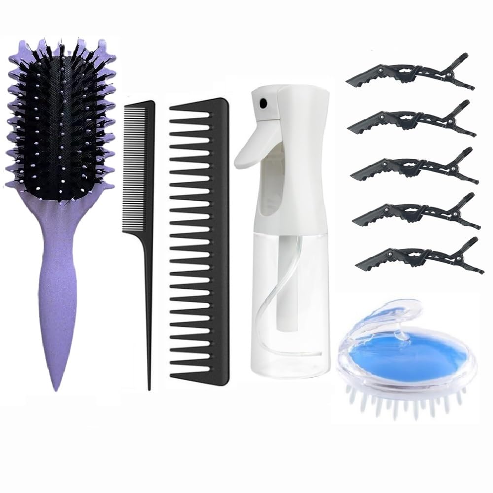 ABWXN Curly Hair Brush Set with Curl Defining Brushes, Wide Tooth Comb,Tail Comb,Hair Spray Bottle,HairScalp Massager Brush and HairClips for Women