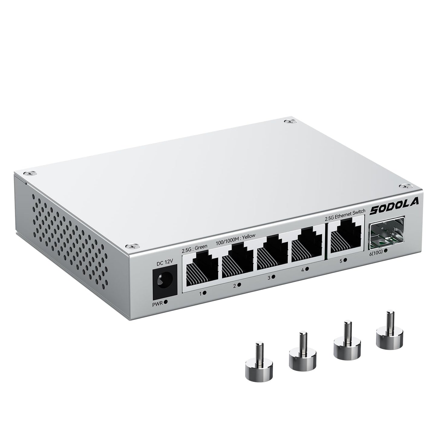SODOLA Unmanaged 5 Port 2.5Gb Network Switch with 1x 10G SFP+, Aluminum Alloy Cooling & Magnetic Mounting, Multi-Gigabit Ethernet Switch, Ethernet