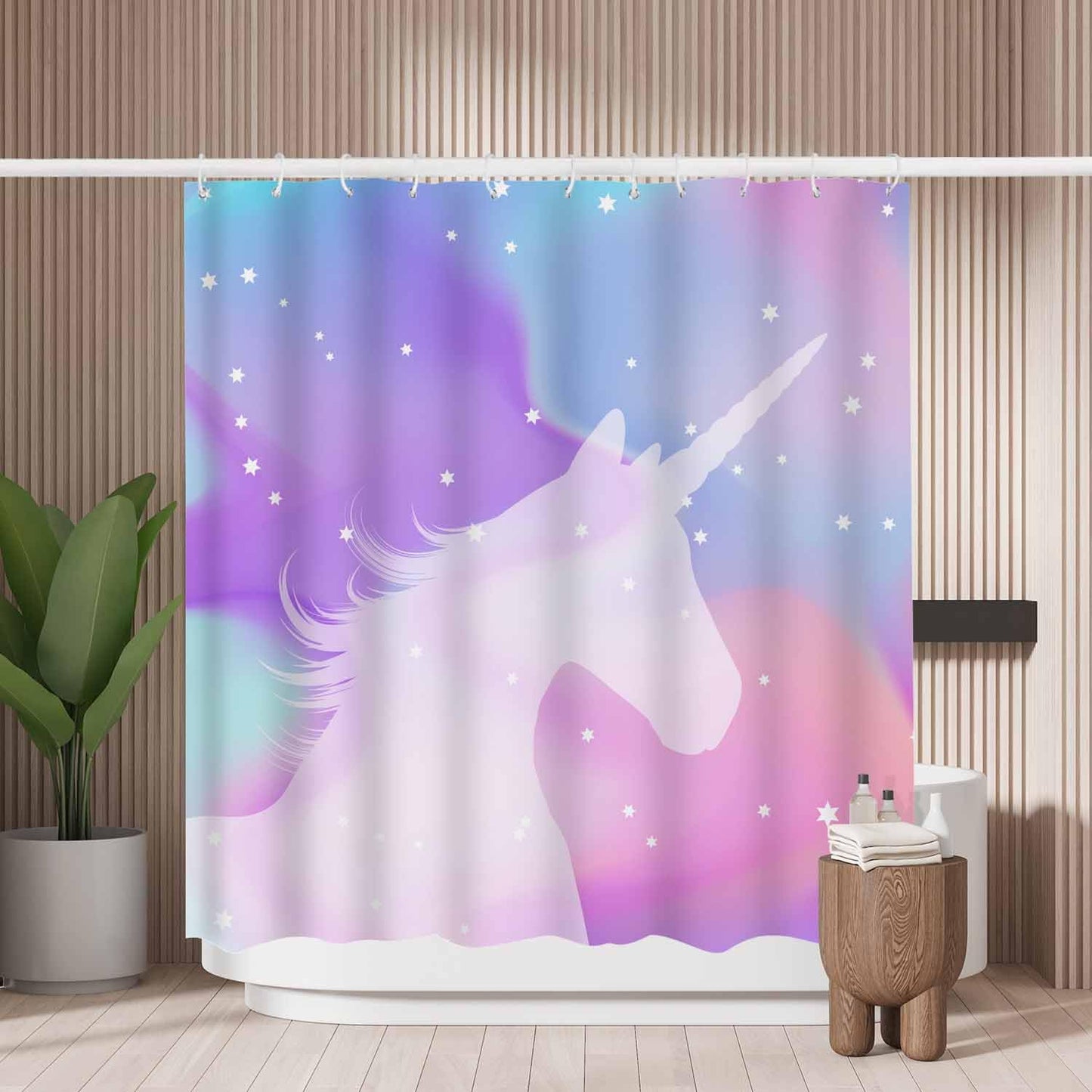 Woutay Shower Curtain Mould Proof Resistant Unicorn Silhouette,Water Repellant Fabric,Polyester,Size 180x180CM