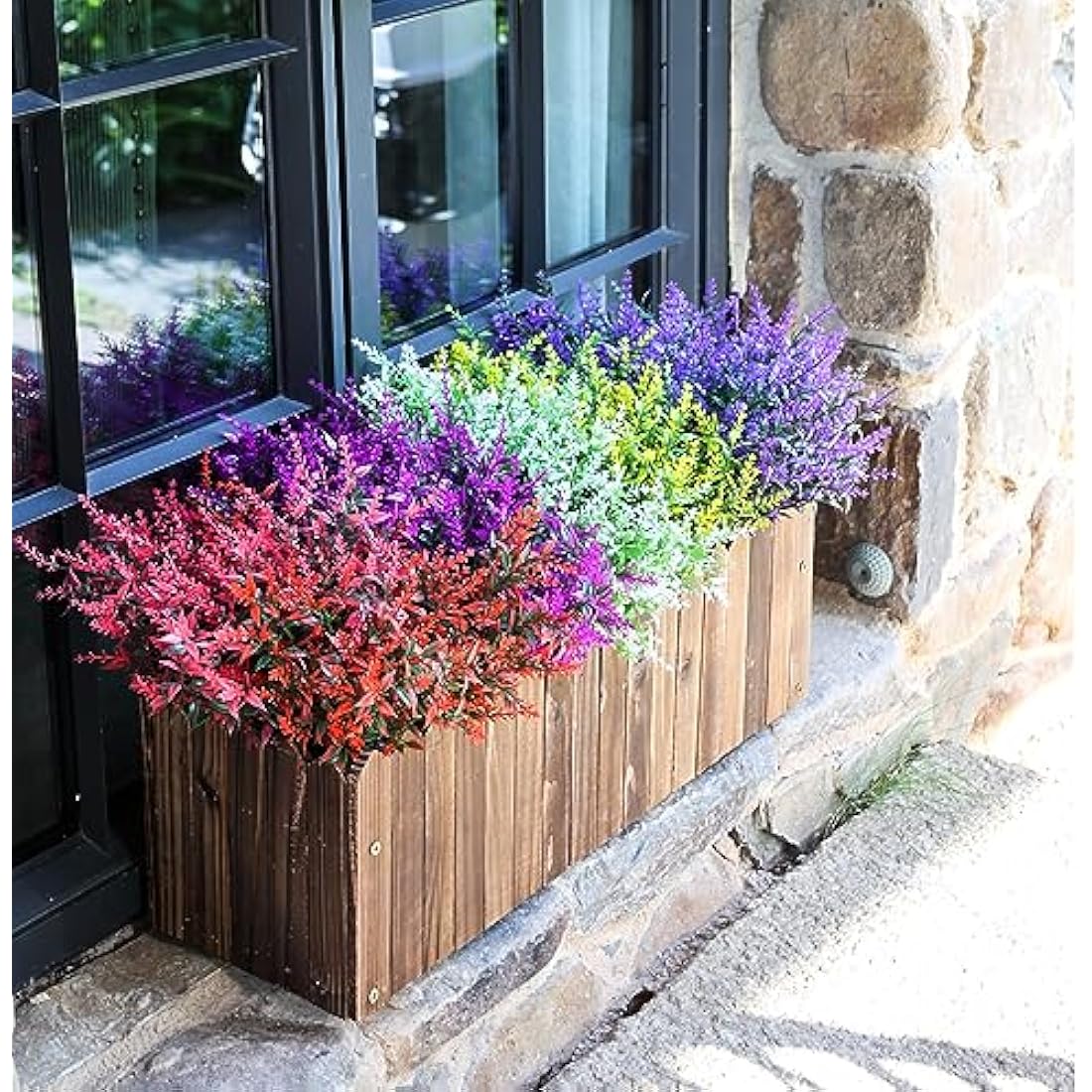 Sredumn 20 Bundles Artificial Flowers, artificial plants outdoor,UV Resistant Plastic Shrub Fake Flowers, for outside, garden, hanging, basket, fence, window, trellis decoration (Fuchsia)