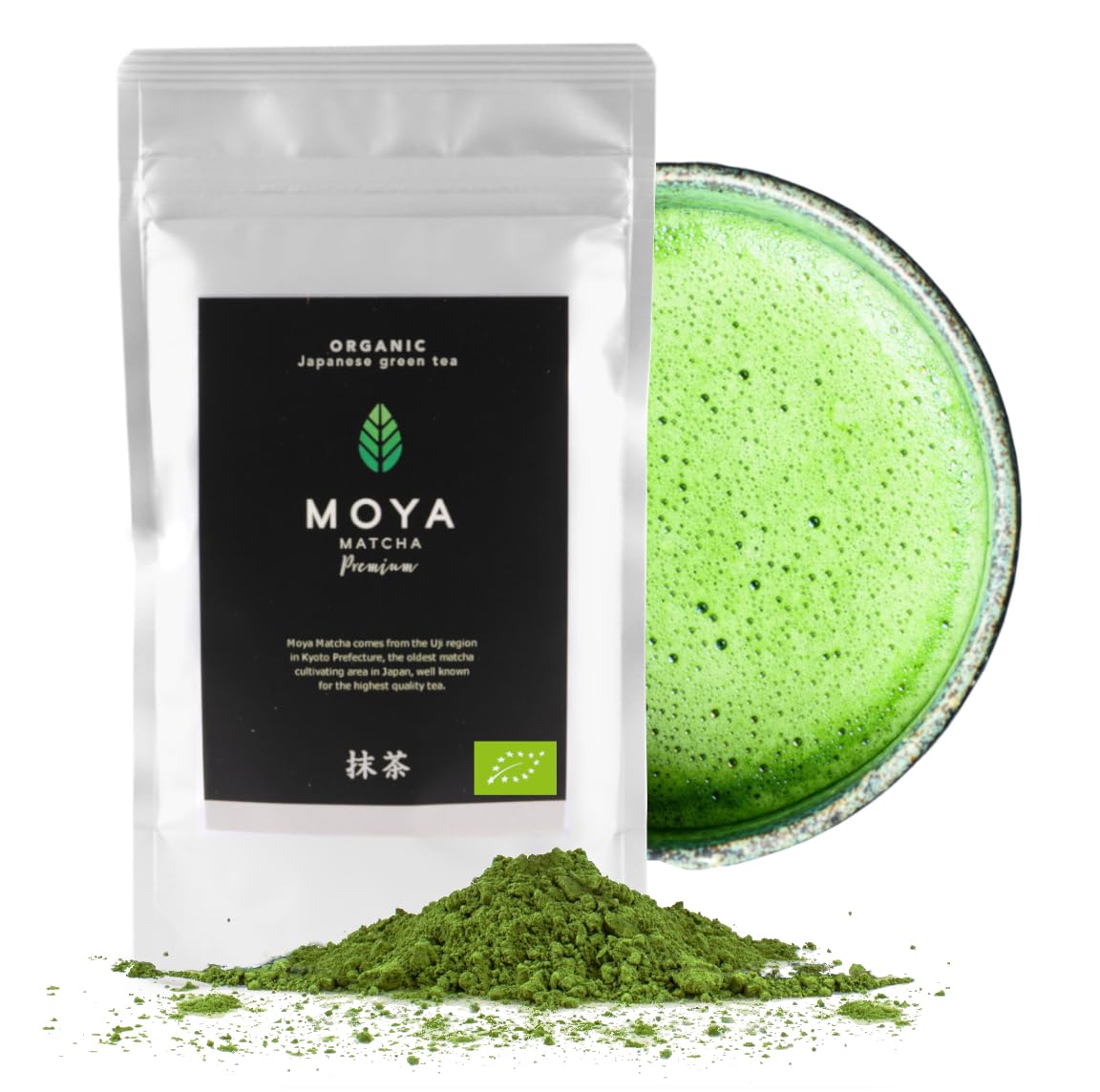 Moya Matcha Organic Tea Green Powder | 100g Premium Ceremonial Grade (I) | Grown & Harvested in Uji, Japan | Perfect for the Traditional Japanese Tea