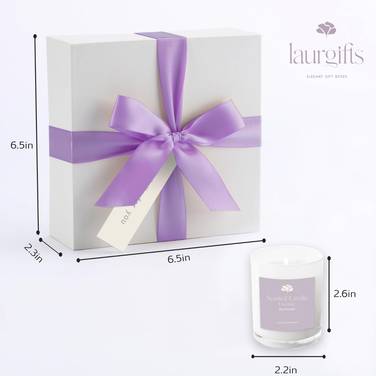 LaurGifts Lavender Spa Gift Box for Women ? Birthday Gift for Her with Candle & Spa Set ? Dutch Flower Fields Inspired Relaxing Gifts for Mum, Wife,