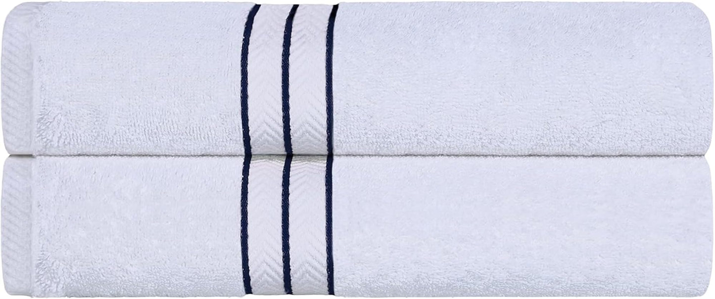 Home City, 100% Cotton, Towel Set, White/Navy Blue - Towel