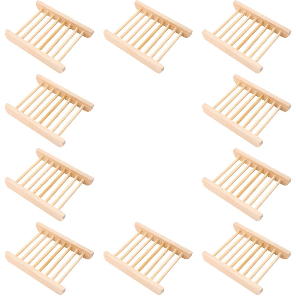 Ciieeo 10pcs Wooden Soap Dish Tray, No-Drill Self-Draining Soap Holder Natural for Bathroom, Kitchen, Multi-Purpose Storage