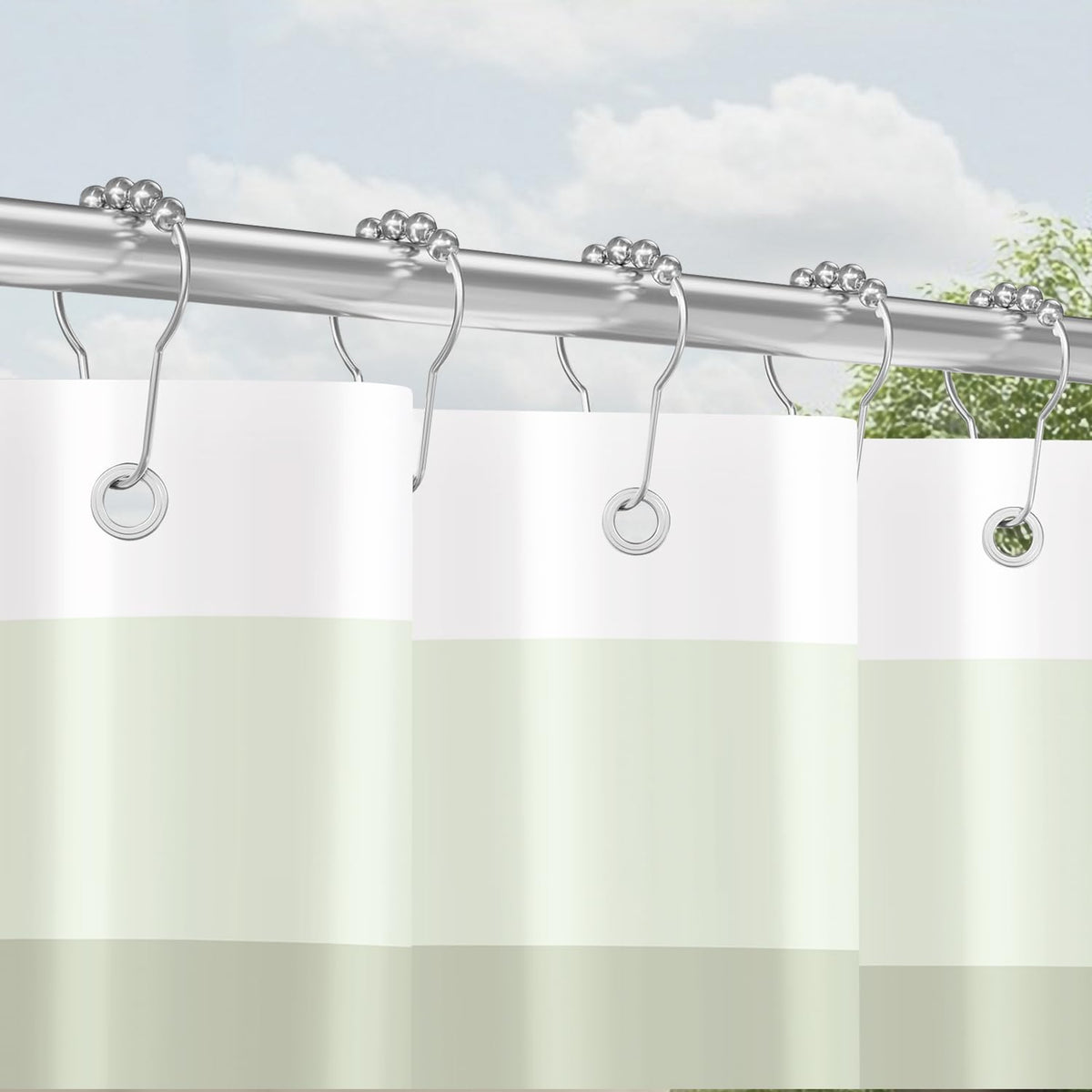 Lerores Shower Curtain 120 x 200 cm Rail Olive Green, Weighted Hem, Anti-Mould Textile, Water-Repellent, Washable Polyester Bath Curtains with Eyelets