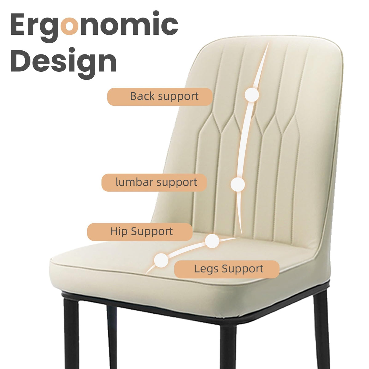Durrafy Dining Chairs Set of 2 - Off-White Upholstered High Back Kitchen chair with Non-Slip Metal Legs