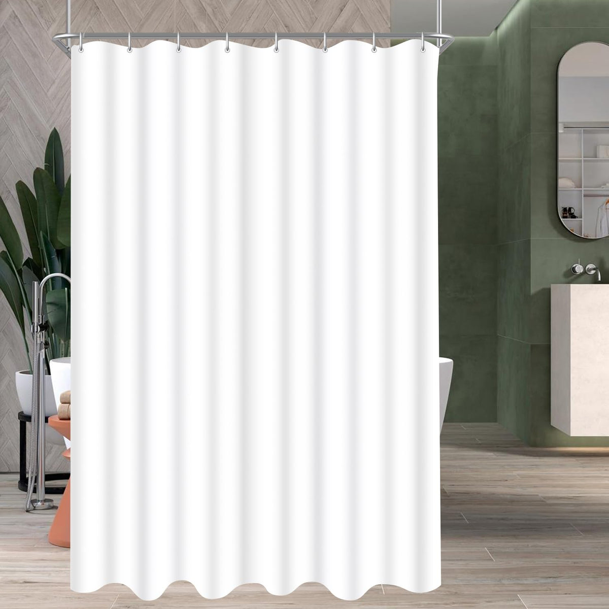 Lerores Shower Curtain, 100 x 180 cm, Pure White, Weighted Hem, Anti-Mould Textile, Water-Repellent, Washable Polyester Fabric Bath Curtains for