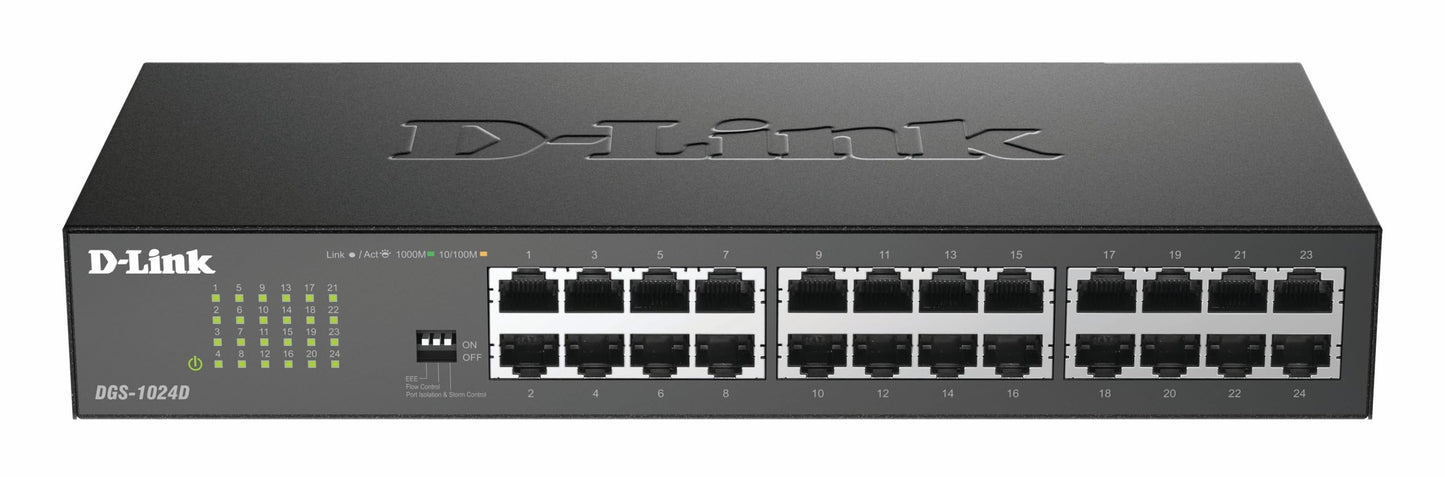 D-Link DGS-1024D/B 24?Port Gigabit Unmanaged Desktop Switch, Hub, Internet Splitter, Metal, Fanless, Plug and Play - UK Model black DGS-1024D/B