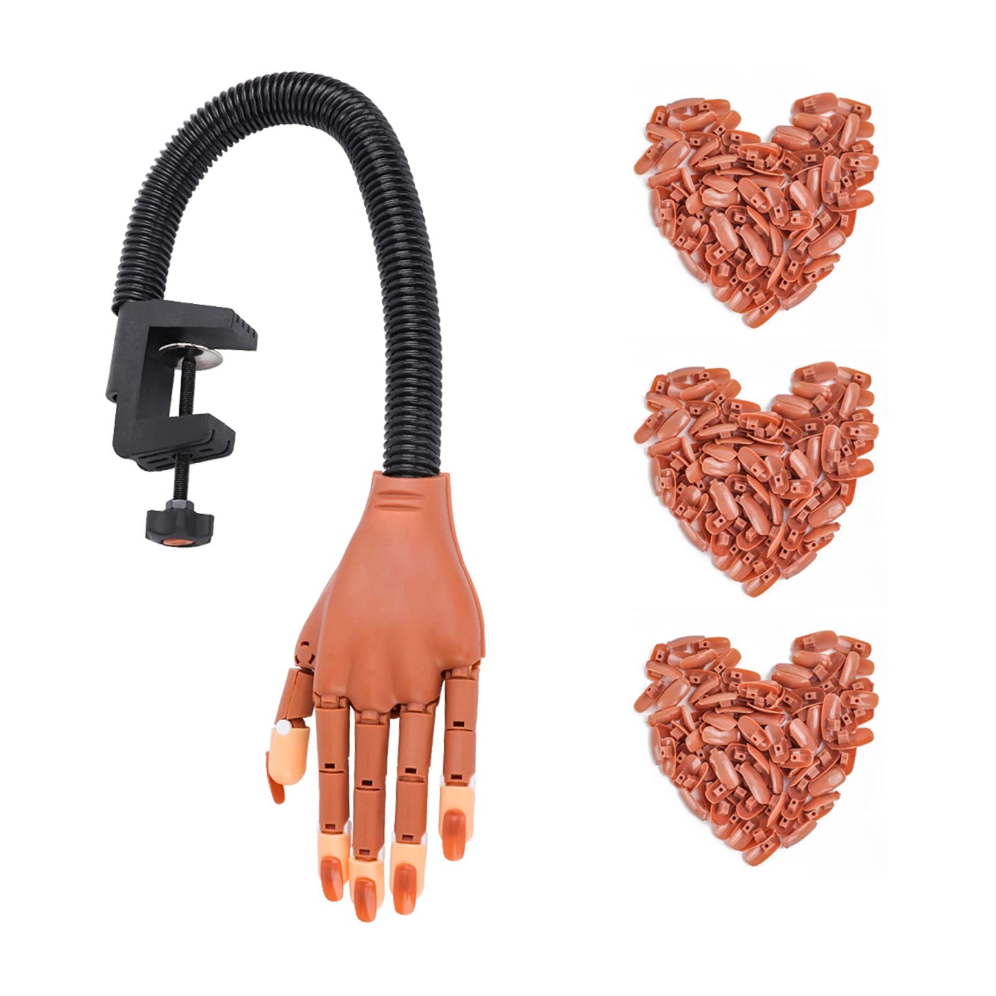 Deciniee Practice Hand for Acrylic Nails,300 Pcs Nail Tips Flexible Training Hand Professional Nail Art Hand Tools Adjustable False Finger Nails for