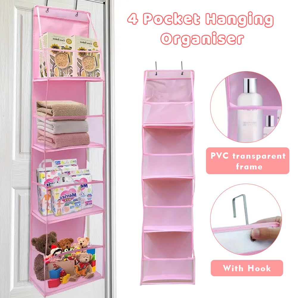 Jiakalamo Over Door Storage Hanging Organiser, 4 Clear Window Pockets Over The Door Hanging Organizer for Closet, Wardrobe, Toys, Bedroom
