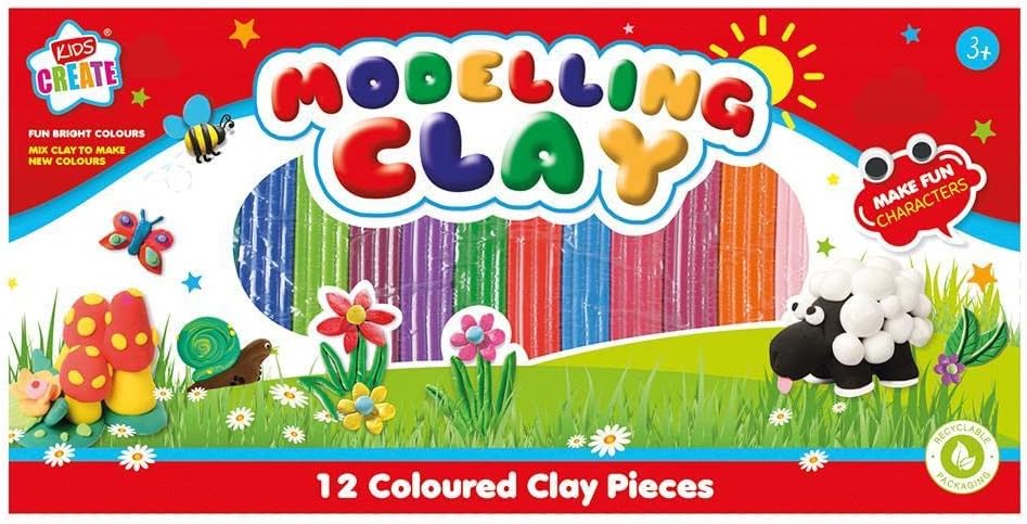 Kids Create Modelling Clay 12 Coloured Pieces Art Craft Set, New