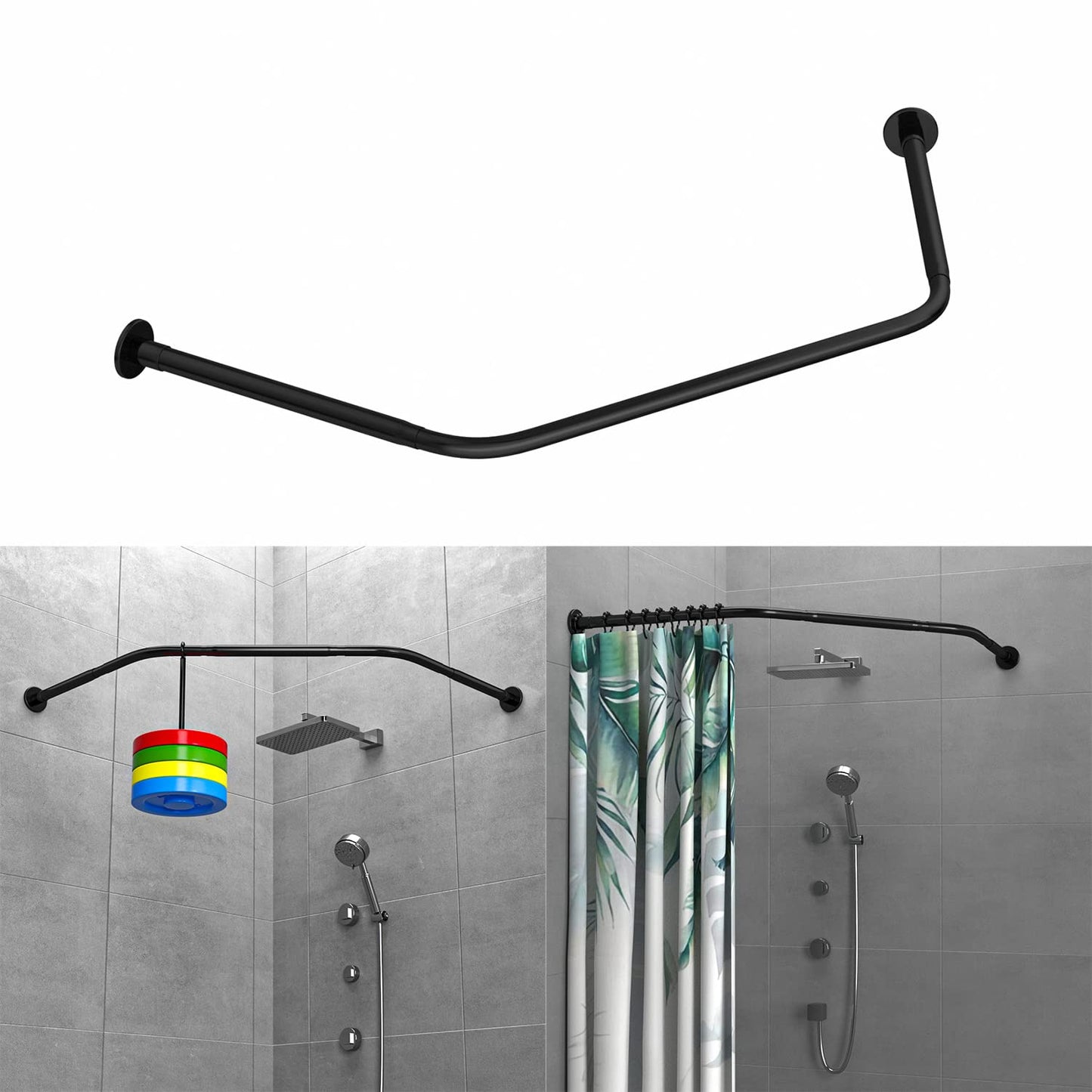 Tanxih Corner Shower Curtain Rod Adjustable Stainless Steel Diamond Shaped Rack Drill Free Install for Bathroom, Bathtub, Clothing Store (Black