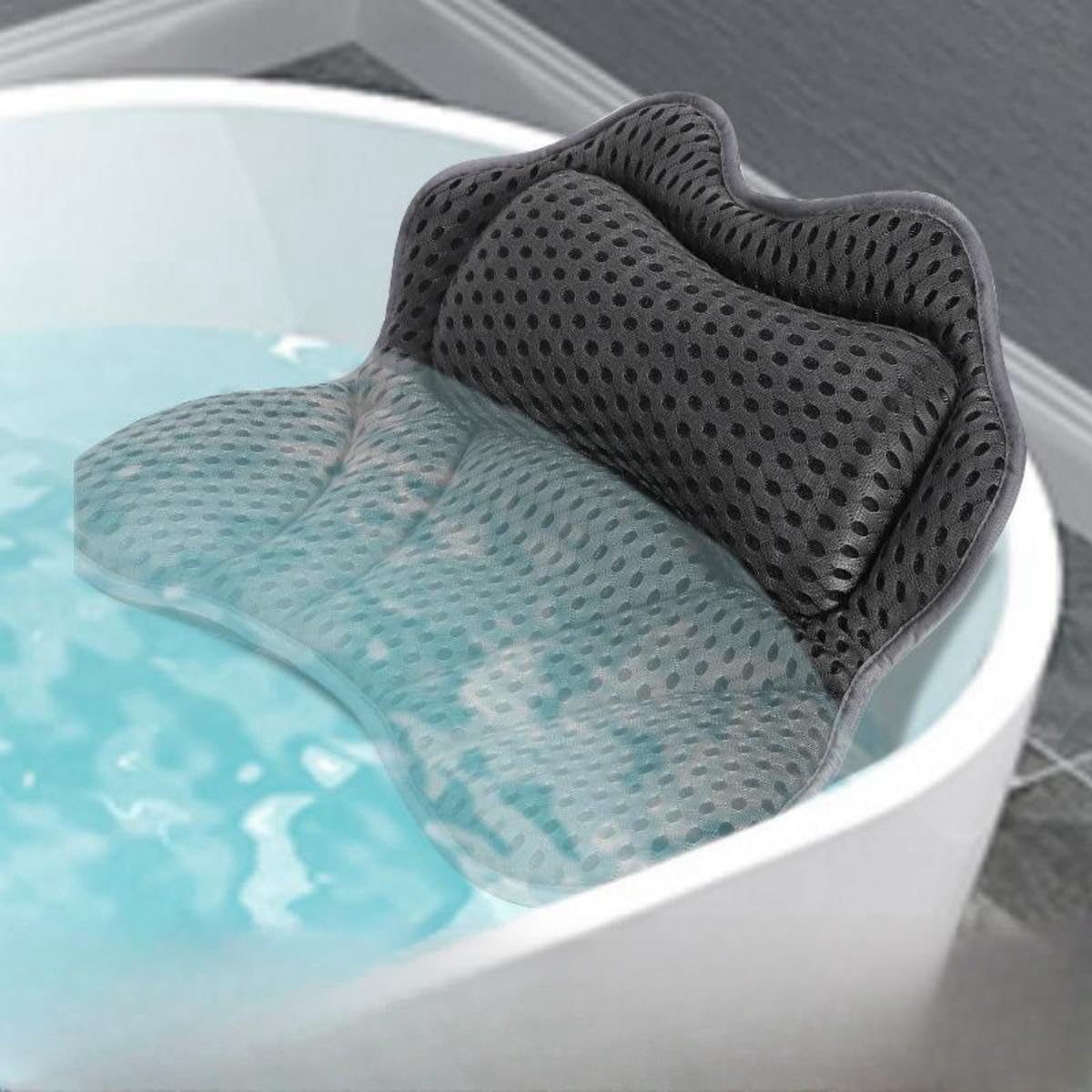 Bath Pillow Luxury Bathtub Pillow, 4D Air Mesh Non-Slip Soft Bathtub Pillows with 6 Suction Cups,Laundry bag,Ergonomic Bath Pillows for Tub Neck and