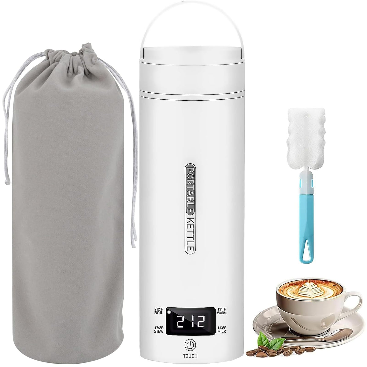 Portable Electric Kettle,450ML Electric Travel Kettle With 4 Smart Tempe Preset, Mini Tea Kettle Leakproof Coffee Cup with Clean Brush and Auto
