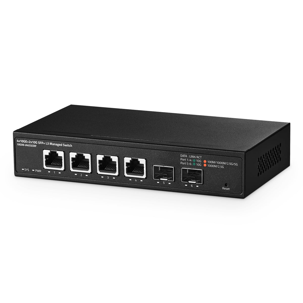 Binardat 6 Port 10 Gigabit Managed Switch, 4x10G RJ45 Ethernet,Support 1G/2.5G/5G/10G, 2x10G SFP+, 120Gbps Bandwidth, L3 Web Managed, Metal Small