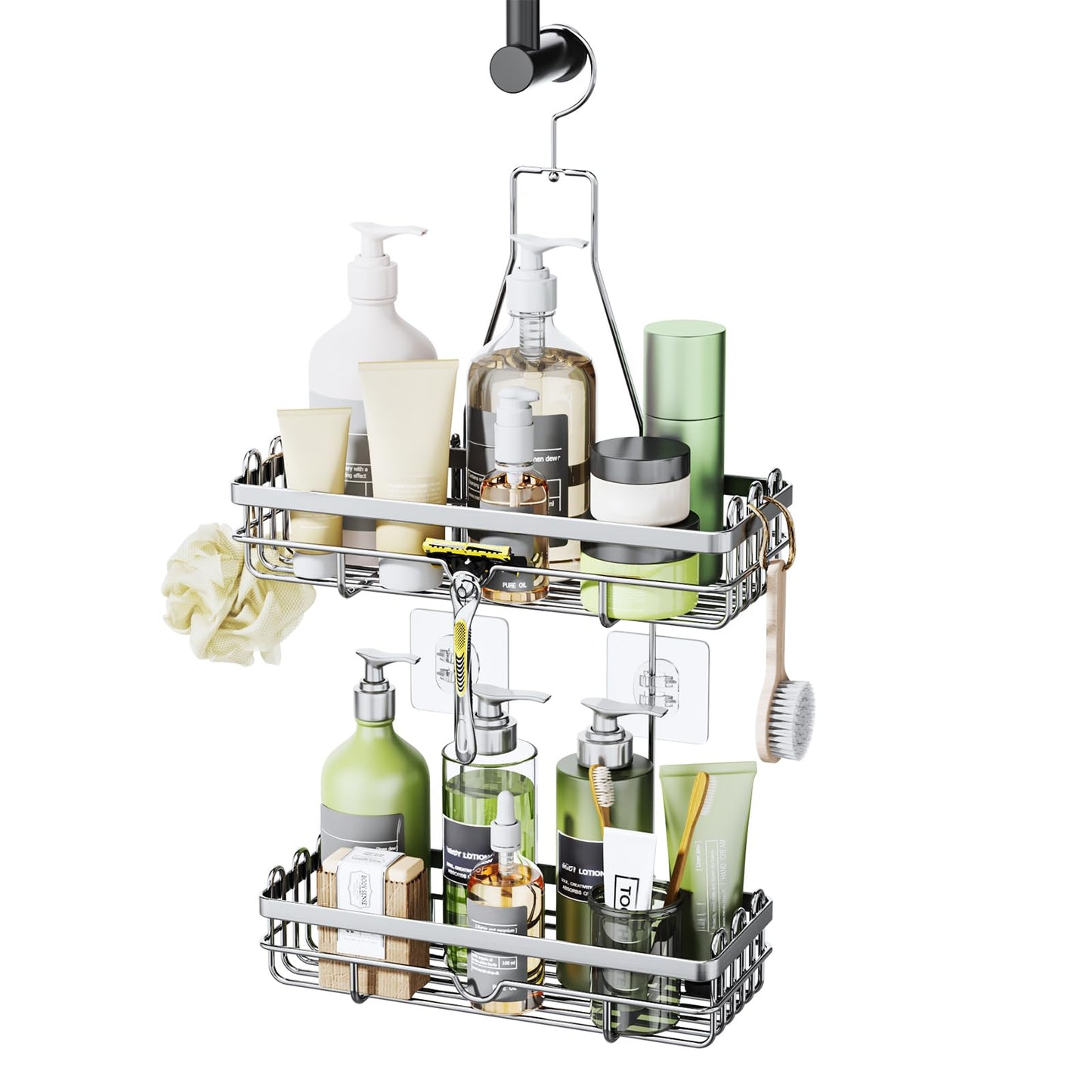 HapiRm Shower Caddy Hanging - 2-Tier Rust-Resistant Stainless Steel Shower Shelf, No Drill Bathroom Basket, Shower Organiser for Bathroom Accessories,