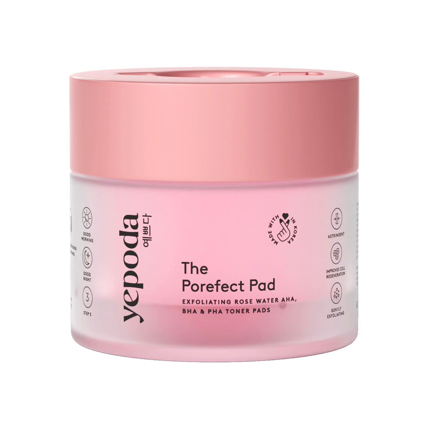 Yepoda The Porefect Pad, Exfoliating Rose Water AHA, BHA & PHA Toner Pads, Gently exfoliating & Pore Refining, Vegan Korean Toner-Pads for All Skin