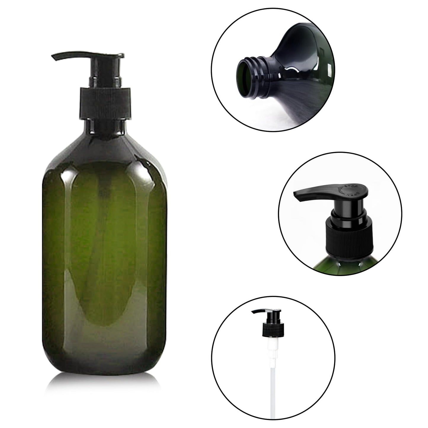 GAOHAN 4 Pack Pump Bottle Dispenser 500ml Refillable Bottle(2Green+2Brown)