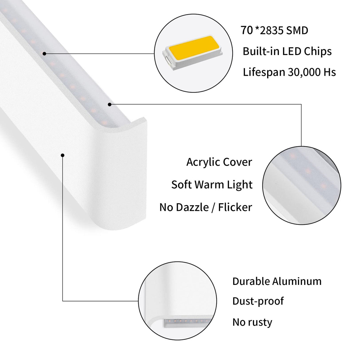 CANMEIJIA 2 Pack LED Wall Lights Indoor 41CM, 16W Wall Lamp 3000K Warm Light Up and Down Wall Lights Aluminum Modern Style for Bedroom Bathroom Living