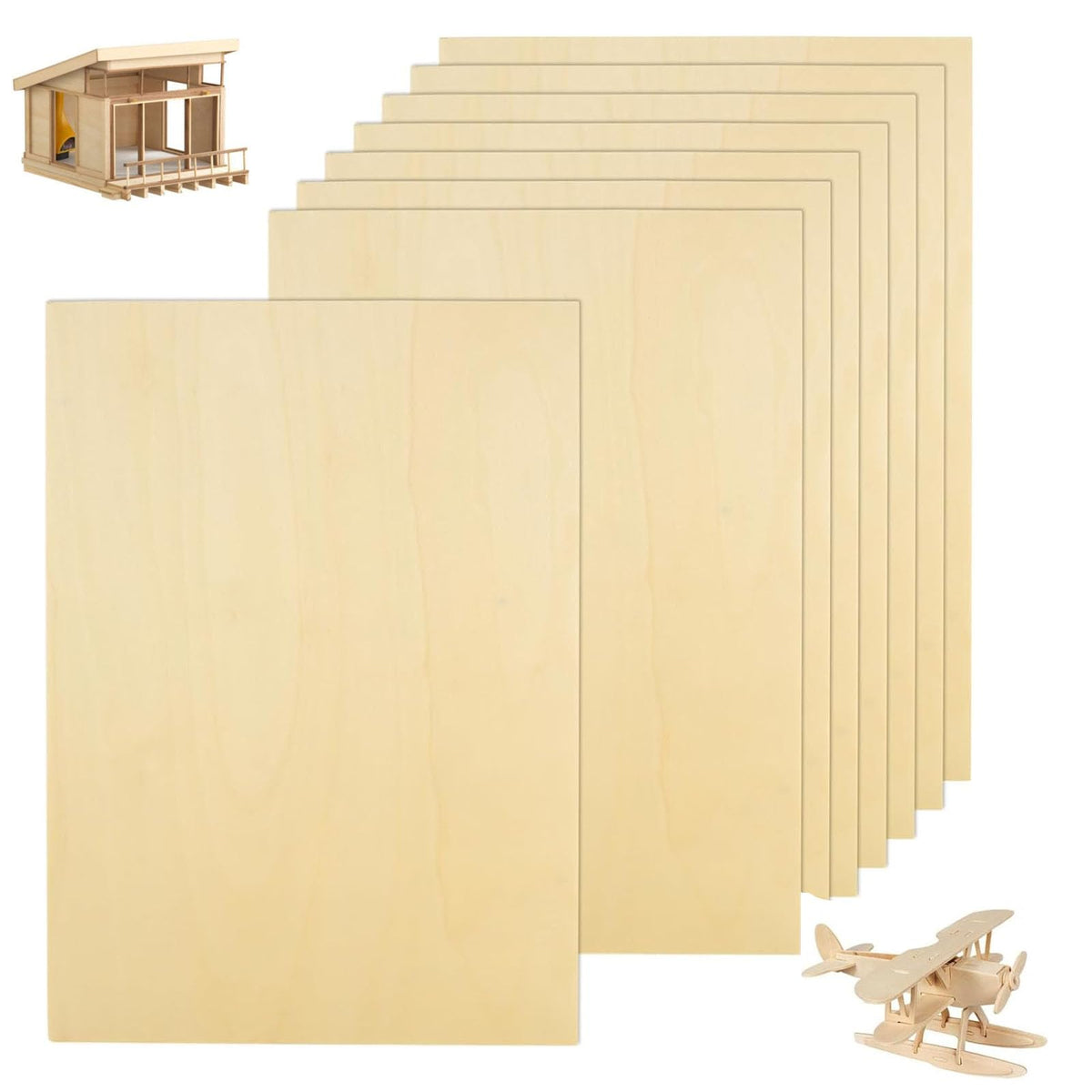 YOUNTHYE 10PCS Natural Plywood Sheets 3mm, 420?300mm Unfinished Basswood Sheet, Rectangle Wood Sheets for Crafts, Painting, Laser Projects, Wood