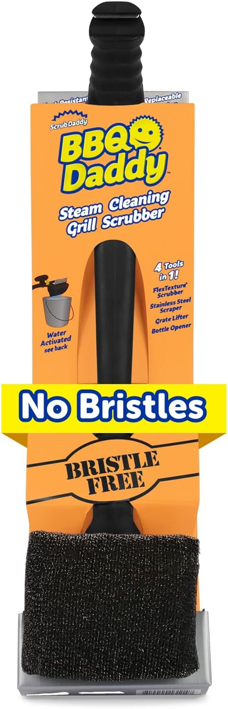 Scrub BBQ Daddy- BBQ Cleaning Brush with Scraper & Bottle Opener, New but damaged packaging