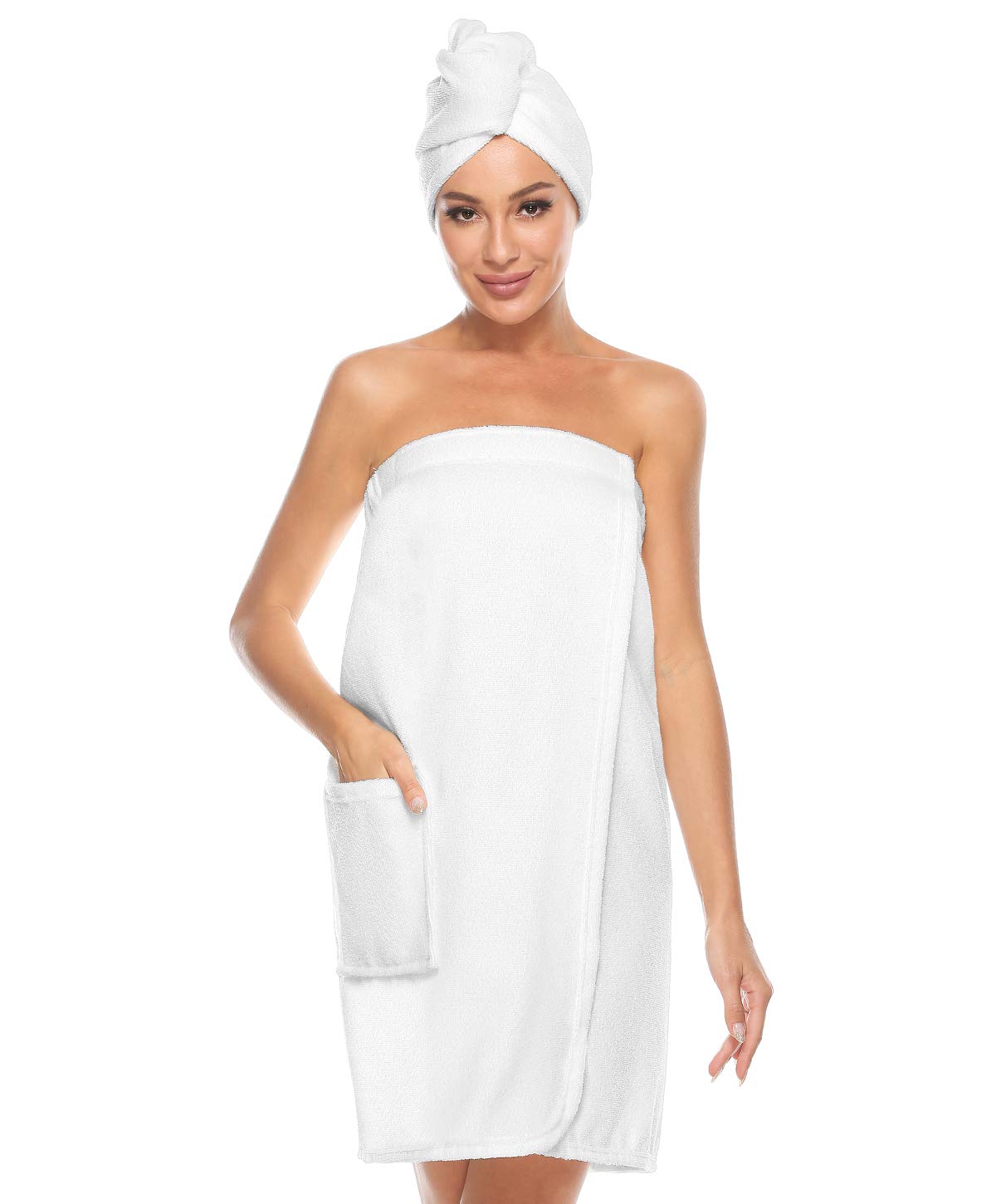 Vislivin Womens Wrap Towel Robe Spa Wraps & Hair Towel Bathrobe Wrap Adjustable Closure White S/M