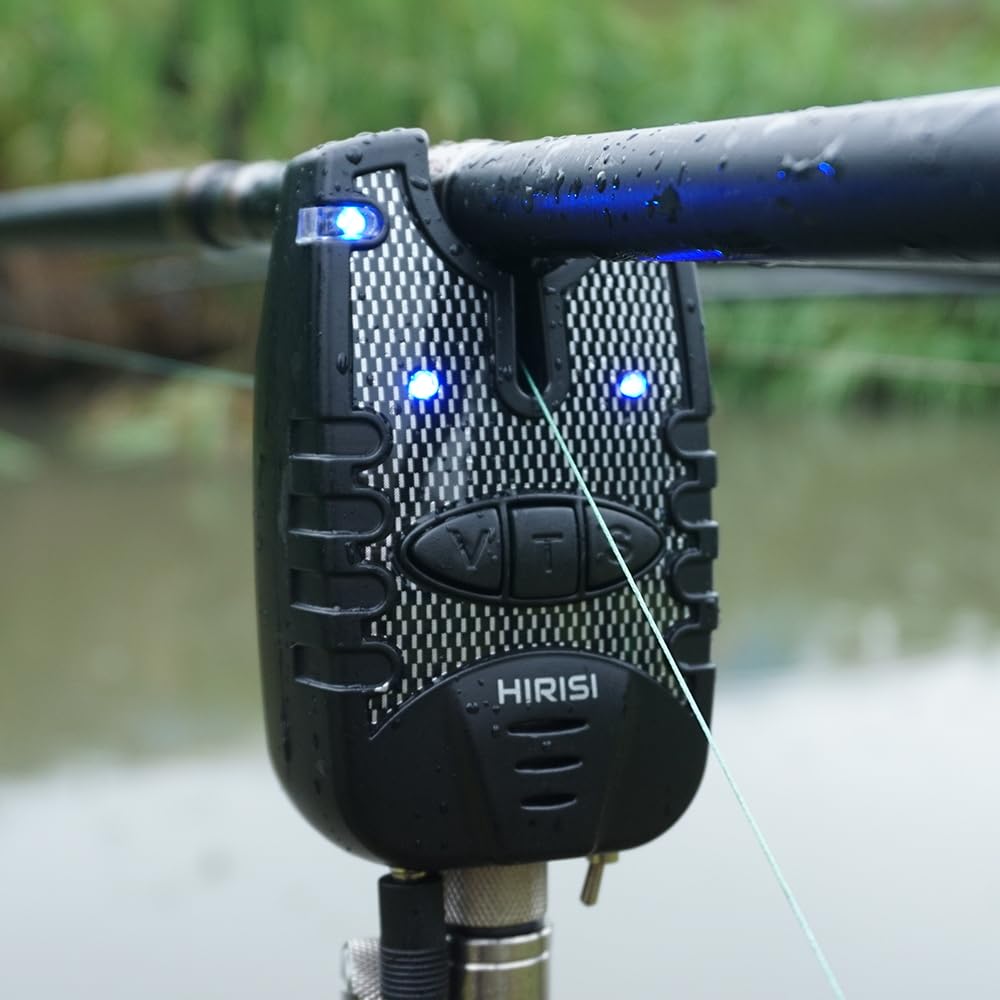 Hirisi Tackle Carp Fishing Bite Alarm and Swinger Set Water Resistant Blue LED (Blue and Red)